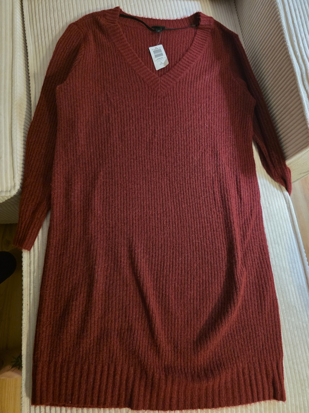 Torrid Ribbed V-Neck Sweater Dress in Brick Red